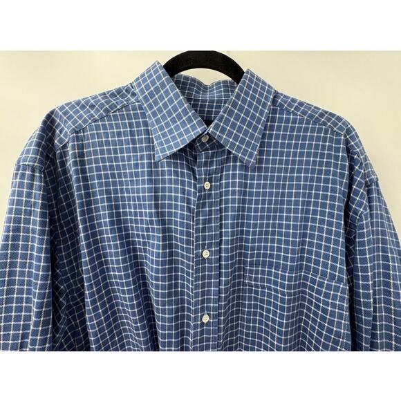 Canali Men's Blue & White Checkered Cotton Button-Down Shirt Size 43/17 Italy - Picture 1 of 8